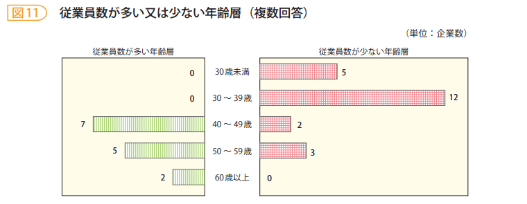 図11 従業員数が多い又は少ない年齢層(複数回答)