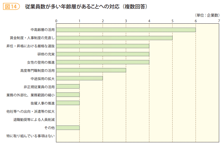 図14 従業員数が多い年齢層があることへの対応(複数回答)